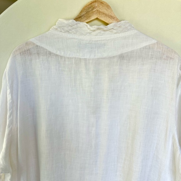 FLAX White V Neck Long Sleeve Braided Neck Button Up Shirt in White - Picture 4 of 8